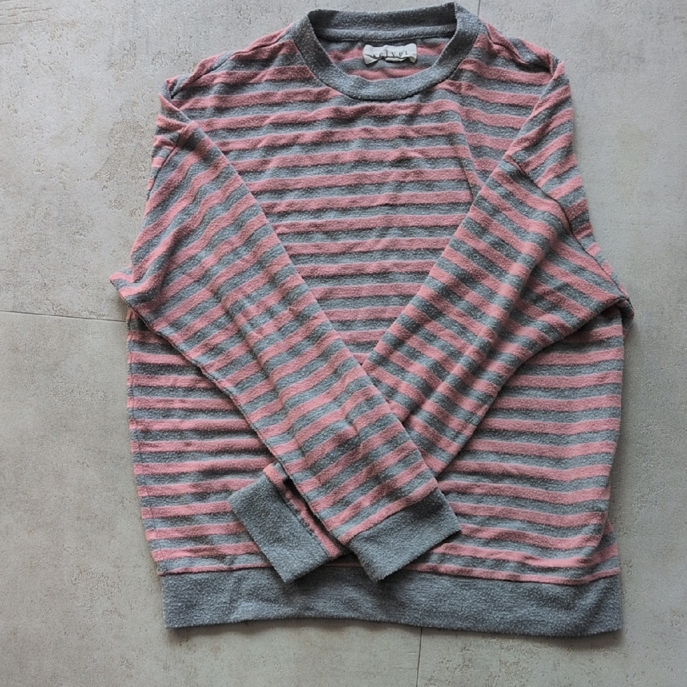 Velvet By Graham & Spencer Women's Sweater Pullover in Gray and Pink Stripes